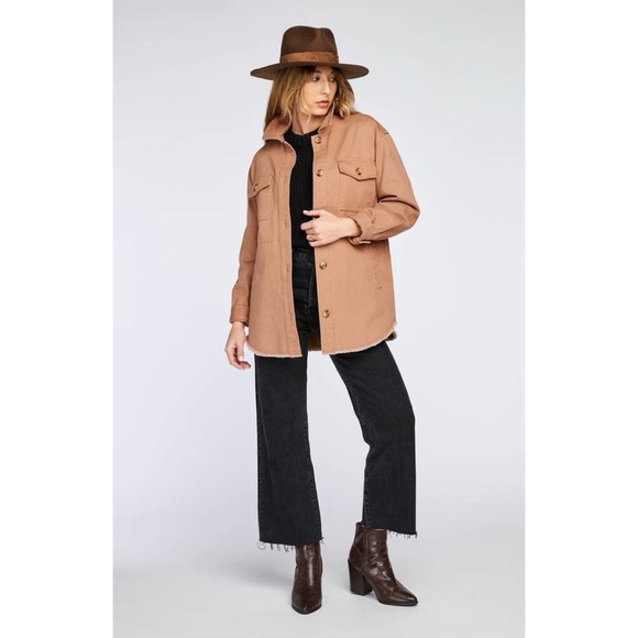 Gentle Fawn Berlin Jacket Shacket Tan Brown Button Down Oversized Raw Hem - Picture 13 of 13